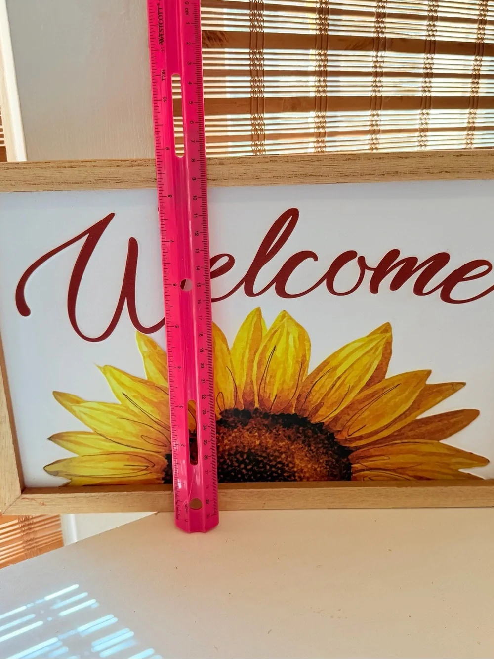 Sunflower Welcome Wall Art Sign in Yellow with Red Script